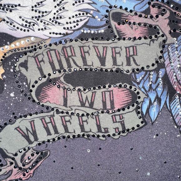 Harley Davidson Women's Jeweled Logo Forever Two Wheels V-Neck Tshirt Size XL - Picture 5 of 8